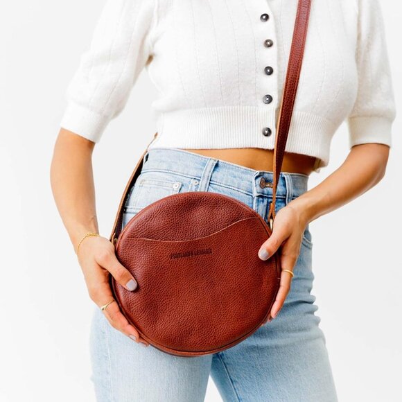 Leather Goods Circle Crossbody Bag for Women Nutmeg